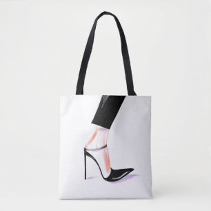 Women's high-heeled shoes, fashion illustration tote bag