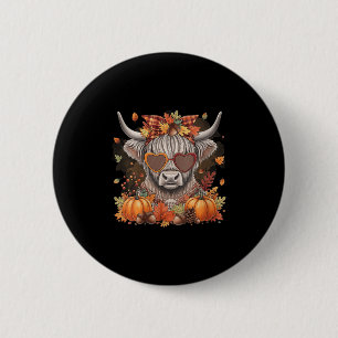 Womens Highland Cow Fall Thanksgiving Halloween Pu 6 Cm Round Badge