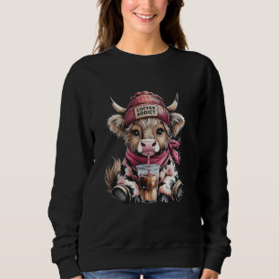 Women's Highland Cow Shirt Coffee Addict Cute Gift