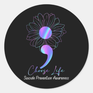 Womens Hippie Sunflower Choose Life Suicide Preven Classic Round Sticker