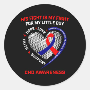 Womens His Fight Little Boy Son Chd Awareness Hear Classic Round Sticker