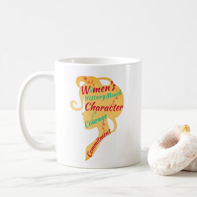 WOMEN'S HISTORY MONTH CHARACTER COURAGE COMMITMENT COFFEE MUG (With Donut)