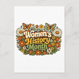 Women's History Month Retro 70s Floral Groovy Typo Postcard