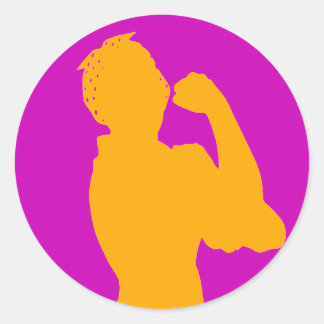 Womens History Month Rosie Riveter Hot Pink Orange Classic Round Sticker