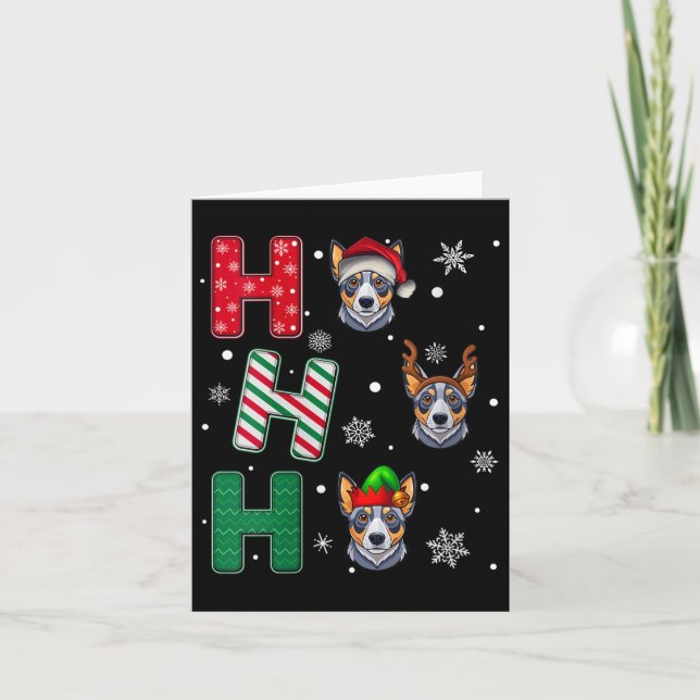 Womens Ho Ho Ho Blue Heeler Dog Matching Christmas Card (Front)