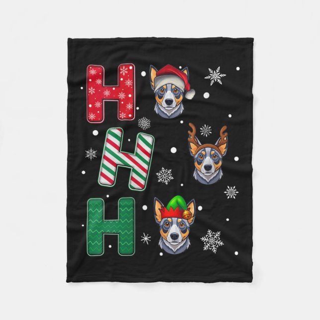 Womens Ho Ho Ho Blue Heeler Dog Matching Christmas Fleece Blanket (Front)