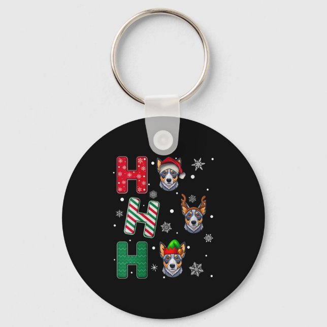 Womens Ho Ho Ho Blue Heeler Dog Matching Christmas Key Ring (Front)