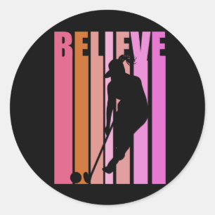 Womens Hockey Player Girls Team Shooting Retro Old Classic Round Sticker