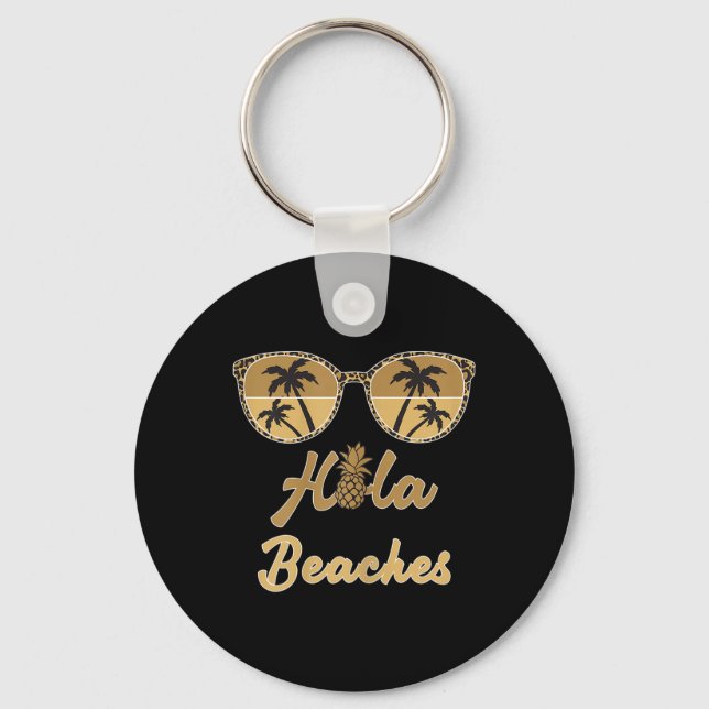 Womens Hola Beaches Funny Pineapple Beach Summer V Key Ring (Front)