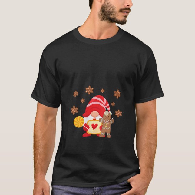 Womens Holiday Gnome With Gingerbread And Candy Ca T-Shirt (Front)