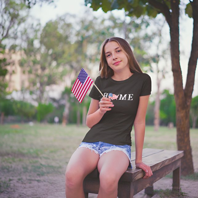 Women's Home USA Map American Flag 4th July Casual T-Shirt (Casual Women Home USA Map American Flag 4th July T-Shirt At A Park)