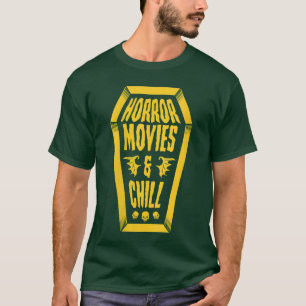 Womens Horror Movies And Chill Coffin Skulls Vinta T-Shirt