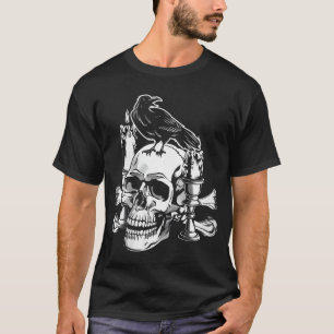 Womens Horror Raven Bones Creepy Halloween Art Des T-Shirt