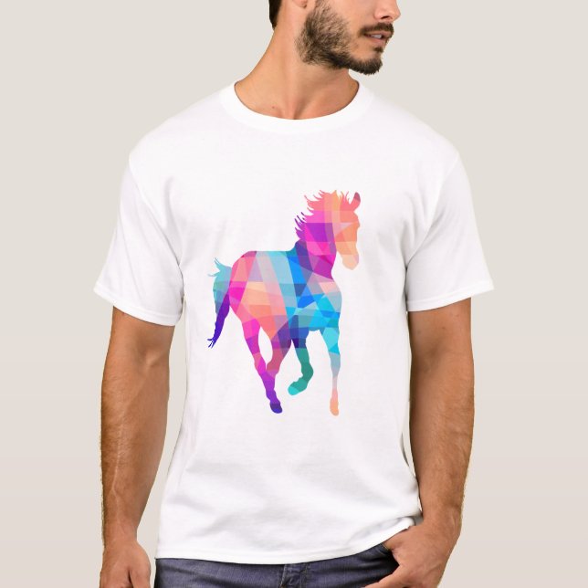  Womens Horse Geometric Colourful Equestrian Graph T-Shirt (Front)