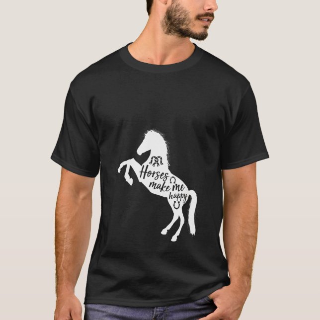 Womens Horse T Shirt Horses Make Me Happy (Front)