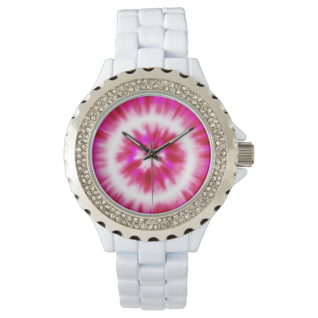 Womens Hot Pink Rhinestone Wristwatch (Front)