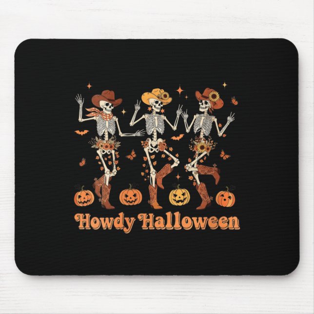 Womens Howdy Halloween Cowboy Cowgirl Skeleton Dan Mouse Pad (Front)