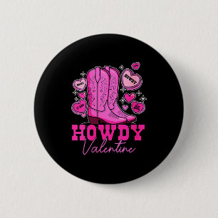 Womens Howdy Valentine _ Cute Pink Cowboy Boots We 6 Cm Round Badge