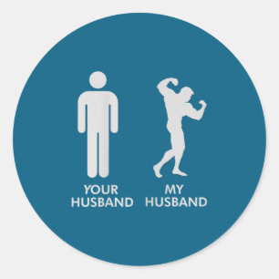 Womens husband husband gym bodybuilding funny tee classic round sticker