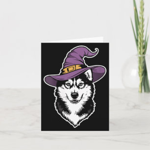 Womens Husky Witch Dog Halloween Card