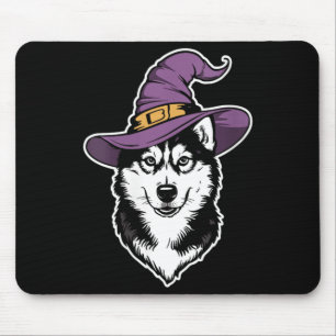 Womens Husky Witch Dog Halloween Mouse Pad
