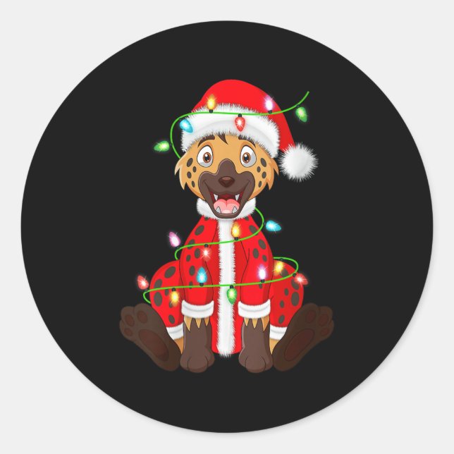 Womens Hyena Christmas Lights Santa Costume Cute A Classic Round Sticker (Front)
