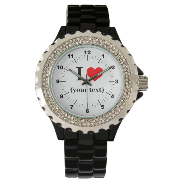 Women's I Heart Rhinestone Black Enamel Watch (Front)