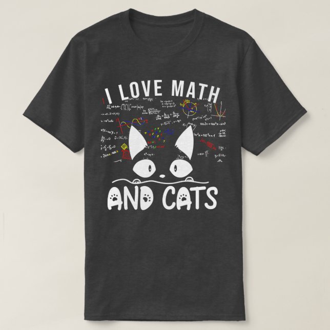 Women's I Love Math and Cats Cute Kitty Cat Feline T-Shirt (Design Front)