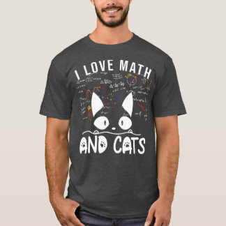 Women's I Love Math and Cats Cute Kitty Cat Feline T-Shirt