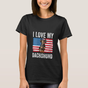 Womens I Love My Dachshund Dad Mum American Flag W T-Shirt