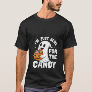 Womens I m Just Here for The Candy Halloween Pun L T-Shirt