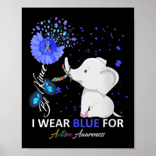 Womens I Wear Blue Autism Awareness - Elephant Aut Poster