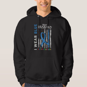 Womens I Wear Blue For My Husband Autism Awareness Hoodie