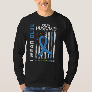 Womens I Wear Blue For My Husband Autism Awareness T-Shirt