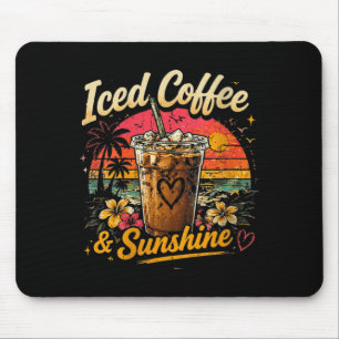 Womens Iced Coffee Lover Sunshine Retro Beach Mouse Pad