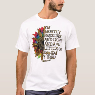 Womens I'm Mostly Peace Love Light Go Yoga Sunflow T-Shirt