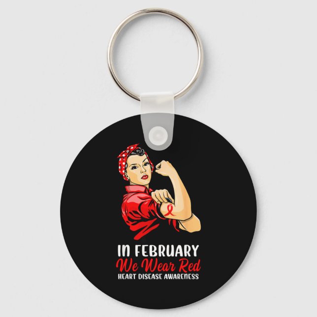 Womens In February We Wear Red - Heart Disease Awa Key Ring (Front)