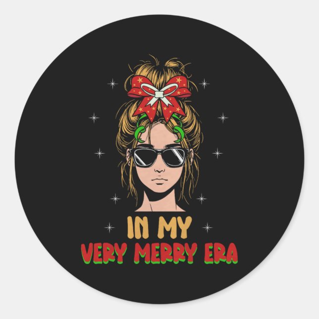 Womens In My Very Merry Era - Cute Groovy Xmas Pre Classic Round Sticker (Front)