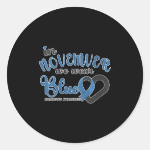 Womens In November We Wear Blue Heart Ribbon Diabe Classic Round Sticker