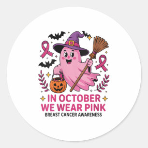 Womens In October We Wear Nk Ghost Witch Breast Ca Classic Round Sticker