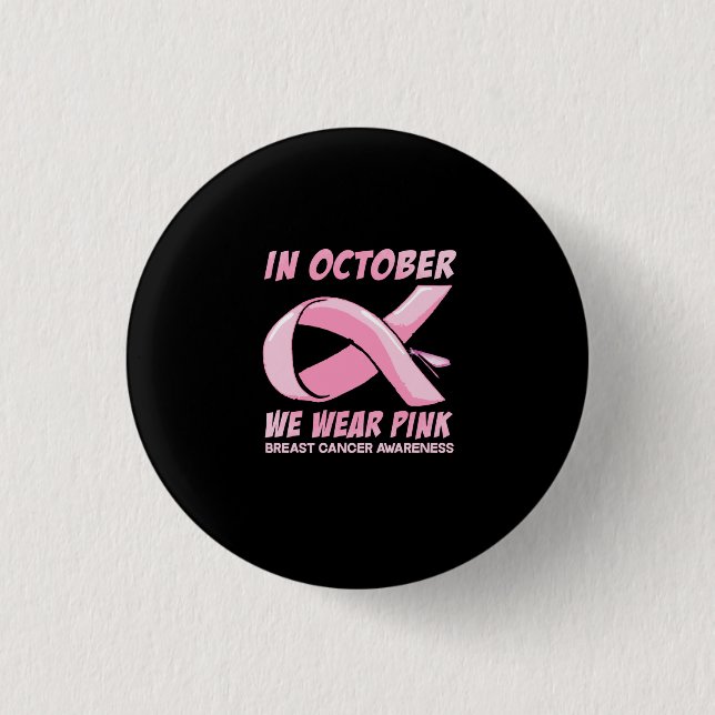 Womens In October We Wear Pink Dragonfly Breast 3 Cm Round Badge (Front)