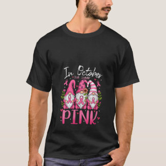 Womens In October We Wear Pink Ribbon Gnomes Women T-Shirt