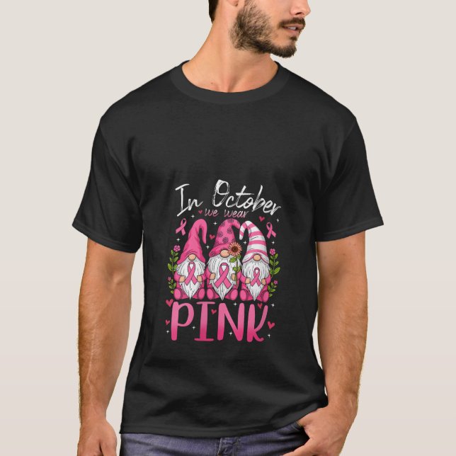 Womens In October We Wear Pink Ribbon Gnomes Women T-Shirt (Front)