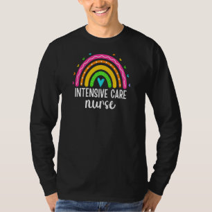 Womens Intensive Care Nurse Rainbow Print Icu Nurs T-Shirt