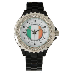 Women's Ireland Flag Rhinestone Black Enamel Watch
