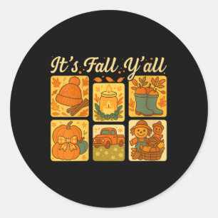 Womens It’s Fall Y’all Pumpkin Scarecrow Cute Autu Classic Round Sticker