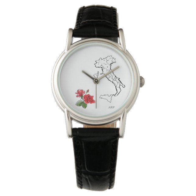 *~* Women's Italia Italy Map Roses Leather Watch (Front)