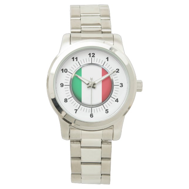 Women's Italy Flag Oversized Silver Bracelet Watch (Front)