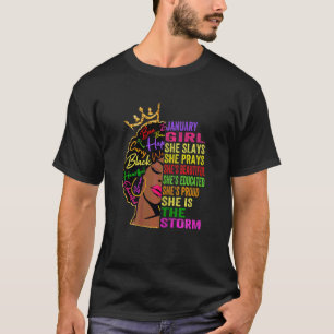 Womens January Girl She Slays & Prays January Bir T-Shirt