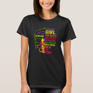 Womens January Girl She Slays & Prays January Bir T-Shirt